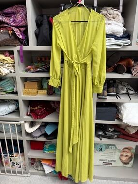Xtaren Lime Green Wrap Maxi Dress with Tie Waist